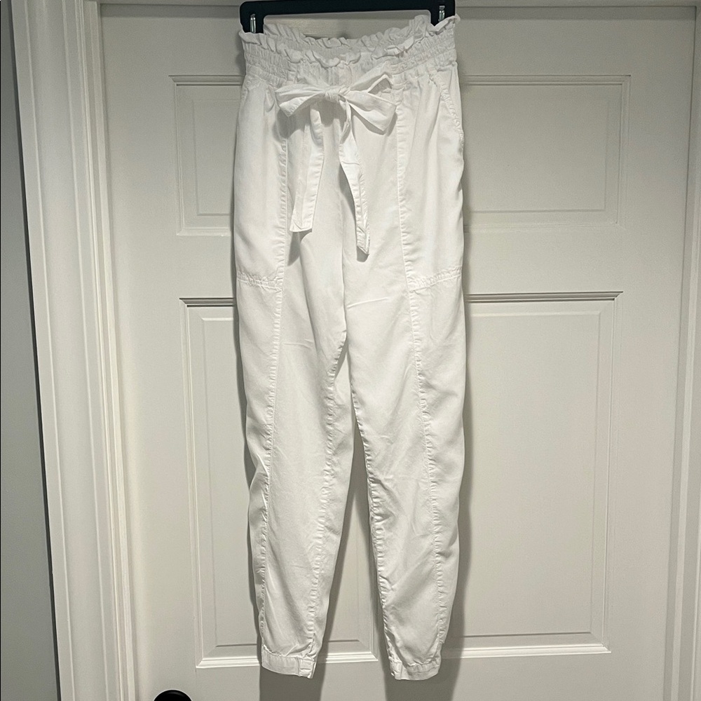Bella Dahl White Straight Leg Tie-Waist Pants
